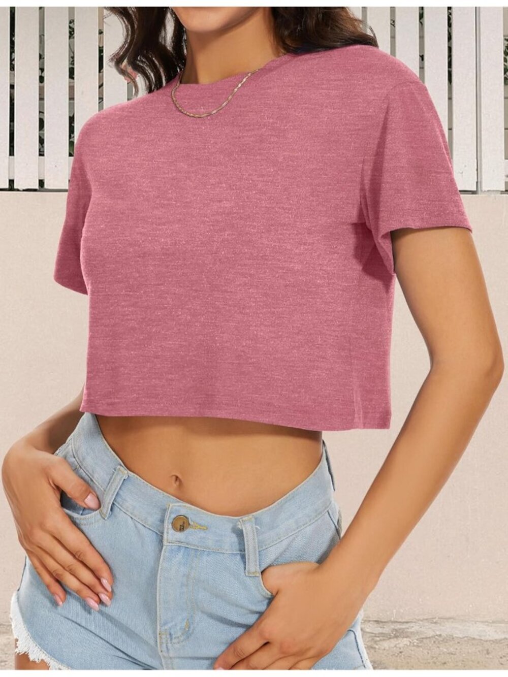 〽️Women's Brick Red Short Sleeve Round Neck Loose Fit Casual Summer Crop Tops